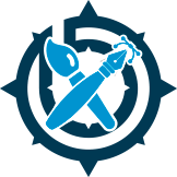 Trade logo of Commercial Arts featuring a Paintbrush and Pen with lines symbolizing the digital pen tool over the bavts logo