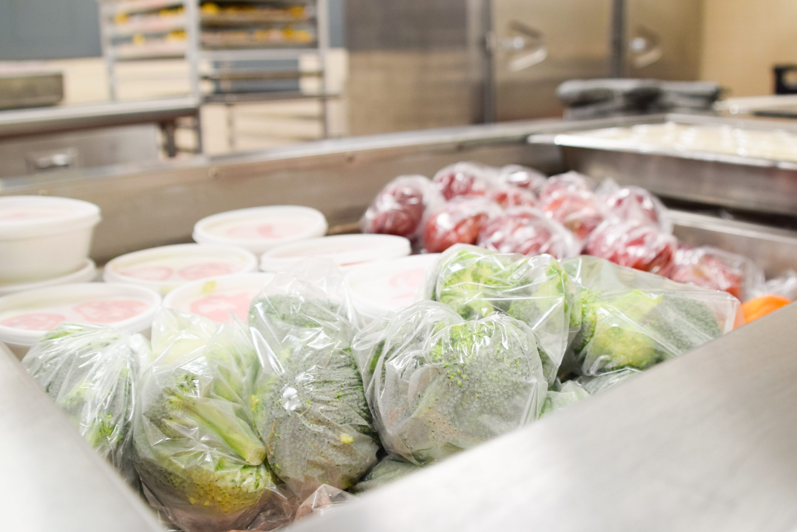 Photo of sides of apples and broccoli in BAVTS cafeteria on 03072025 by Emily Hough