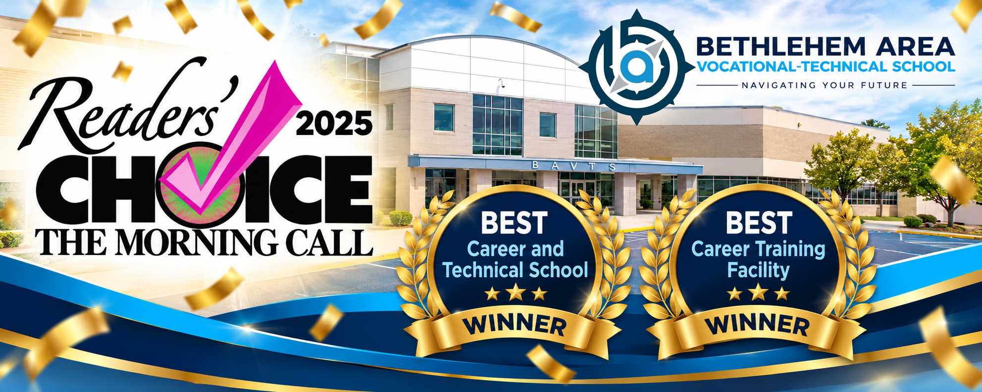 image depicting congratulations to BAVTS for wining the Reader's choice awards for best career and technical school and best career training facility